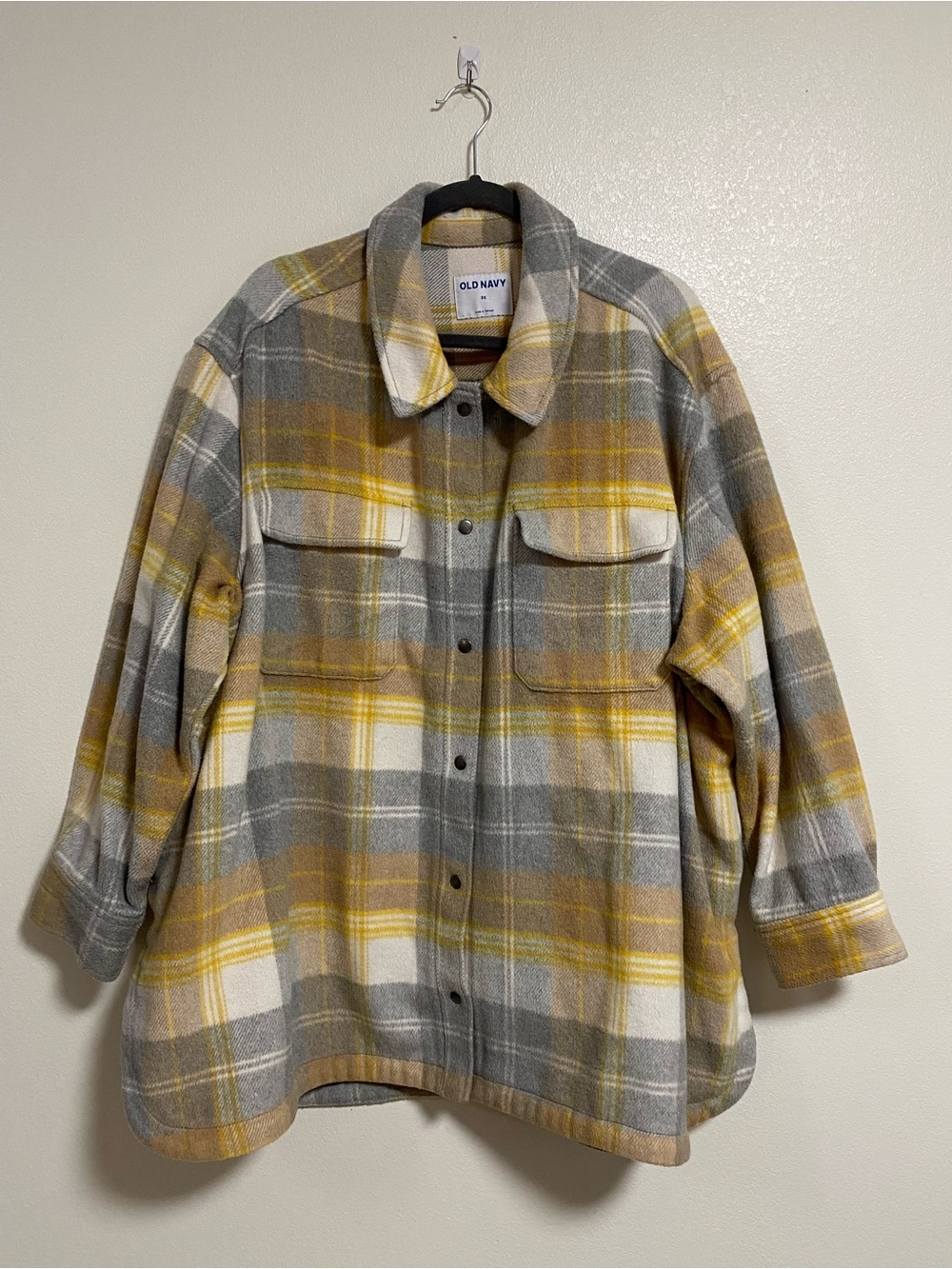 Old Navy Shirt Jacket Women’s Size 3X Yellow Gray Plaid Utility Shacket